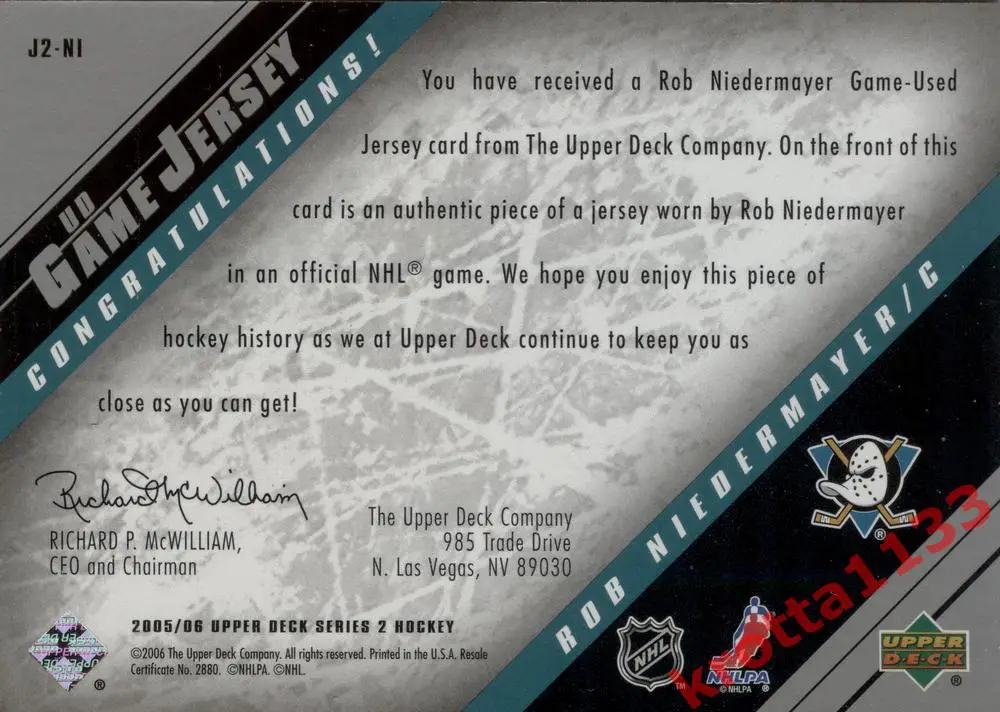 Rob Niedermayer Anaheim Ducks Upper Deck Hockey 2005-2006 1