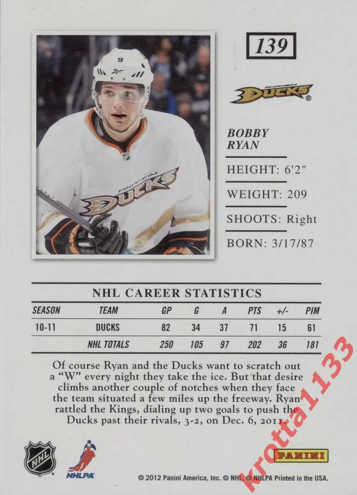 Bobby Ryan Anaheim Ducks PANINI Elite 2011-2012 1