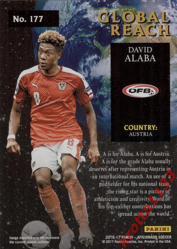 David Alaba Austria PANINI Aficionado Soccer 2017 1