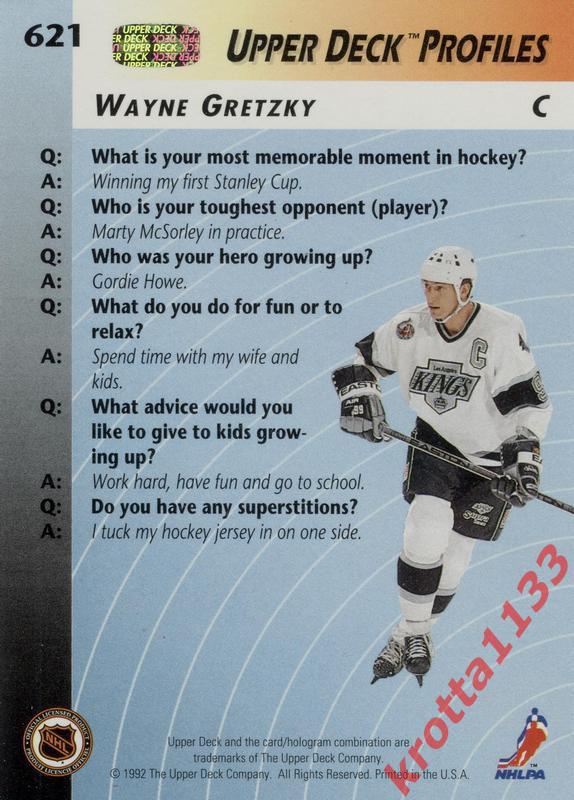 Wayne Gretzky Los Angeles Kings Upper Deck Hockey 1992-1993 1