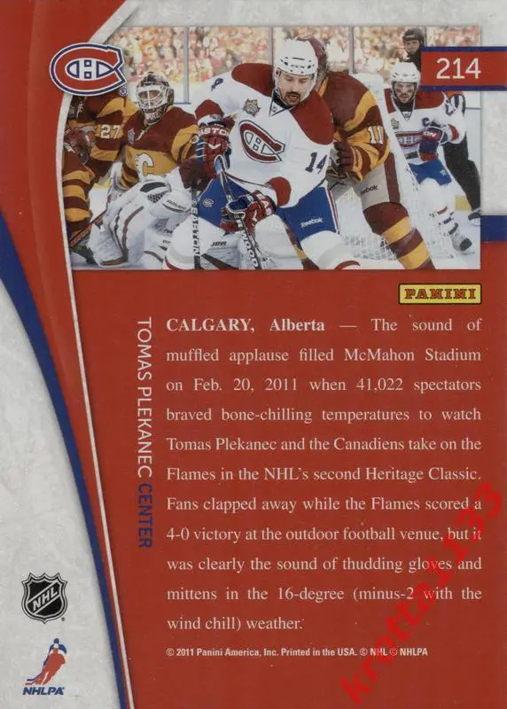 Tomas Plekanec Montreal Canadiens PANINI Pinnacle 2011-2012 1