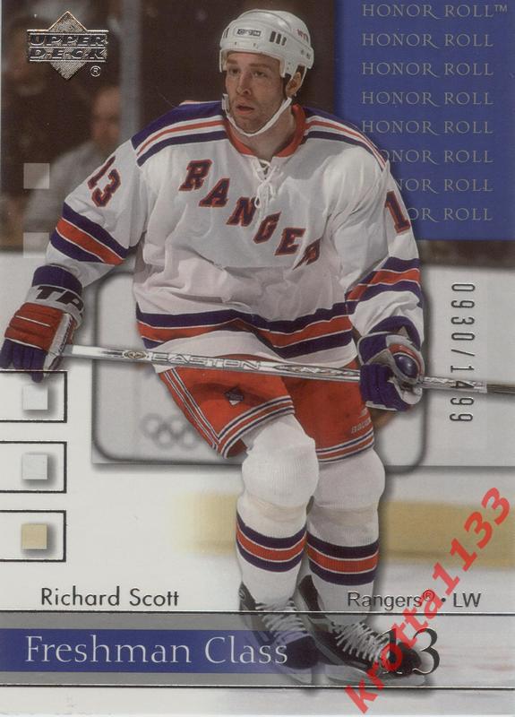 Richard Scott New York Rangers Upper Deck Honor Roll 2001-2002