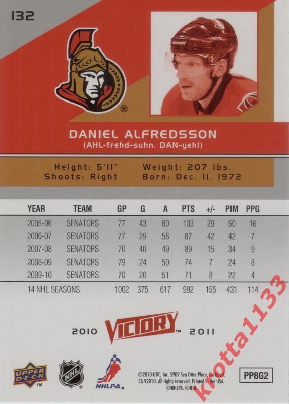 Daniel Alfredsson Ottawa Senators Upper Deck Victory 2010-2011 1