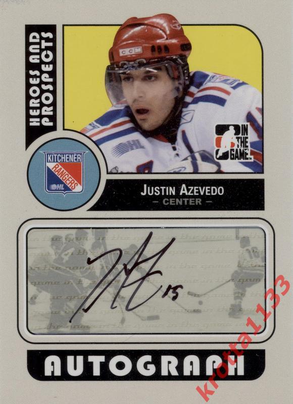 Justin Azevedo Kitchener Rangers ITG Heroes and Prospects 2008-2009