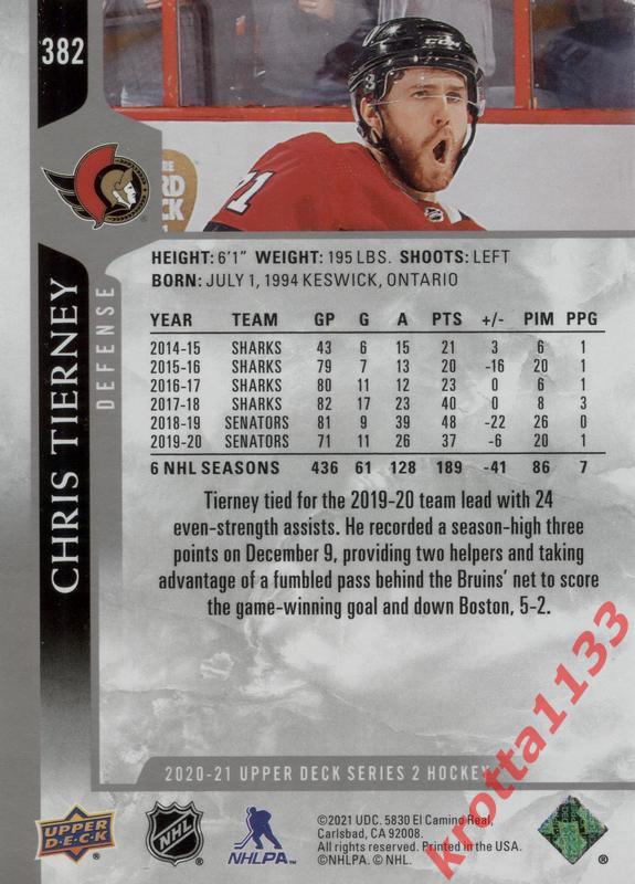 Chris Tierney Ottawa Senators Upper Deck Hockey 2020-2021 1