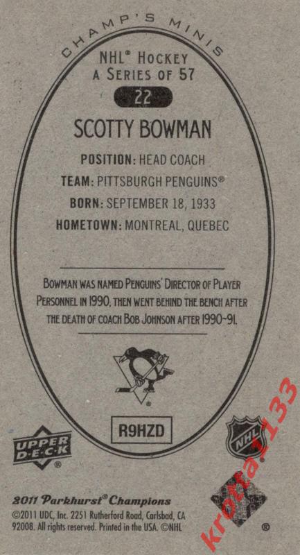 Scotty Bowman Pittsburgh Penguins Upper Deck Parkhurst Champions 2011 1