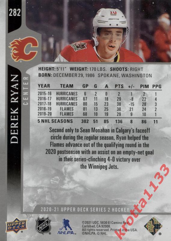 Derek Ryan Calgary Flames Upper Deck Hockey 2020-2021 1