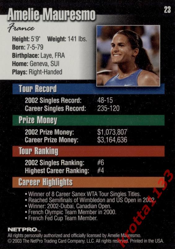 Amelie Mauresmo NETPRO Premier Edition 2003 1