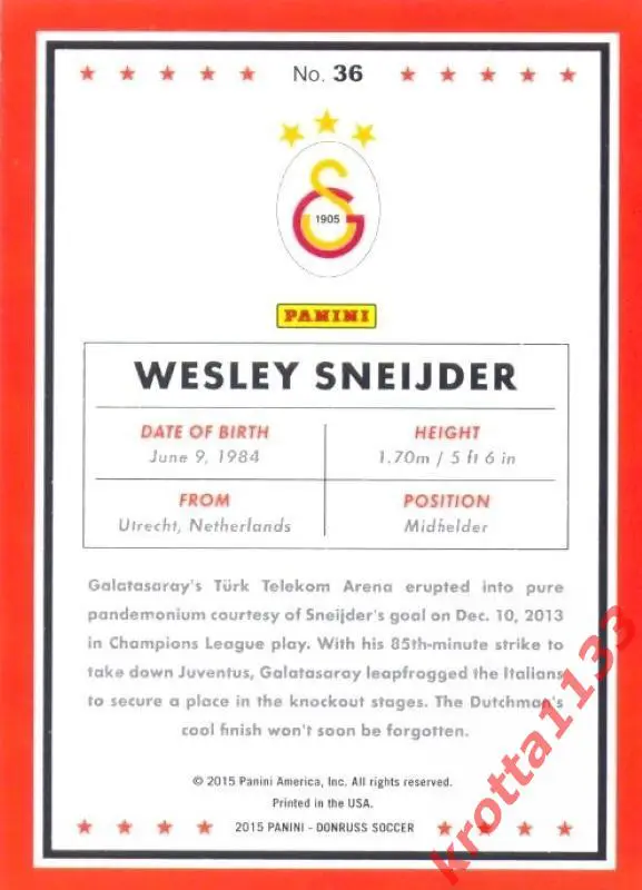 Wesley Sneijder Galatasaray PANINI Donruss Soccer 2015 1