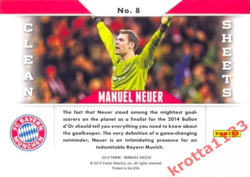 Manuel Neuer FC Bayern Munich PANINI Donruss Soccer 2015 1
