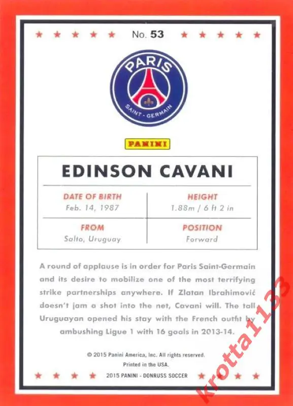 Edinson Cavani Paris Saint-Germain PANINI Donruss Soccer 2015 1