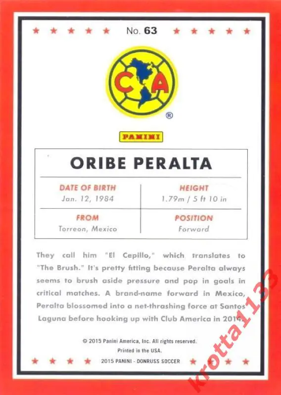 Oribe Peralta Club America PANINI Donruss Soccer 2015 1