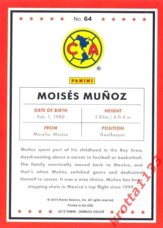 Moises Munoz Club America PANINI Donruss Soccer 2015 1