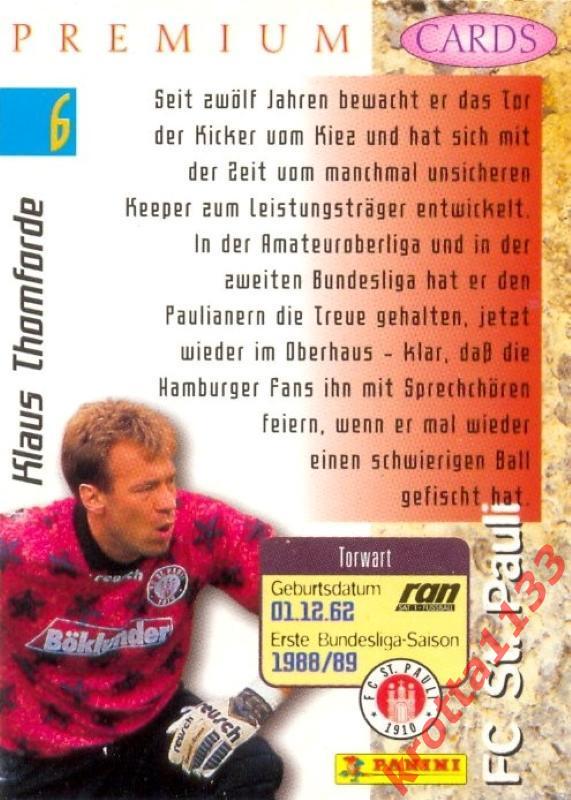 Klaus Thomforde FC St. Pauli PANINI Bundesliga Premium 1995-1996 1