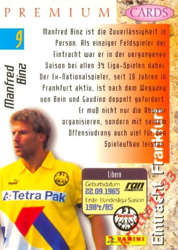 Manfred Binz Eintracht Frankfurt PANINI Bundesliga Premium 1995-1996 1
