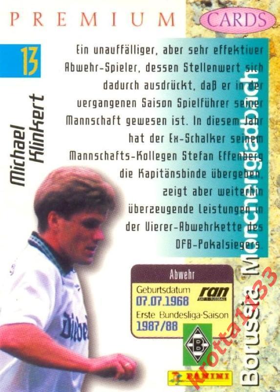 Michael Klinkert Borussia M?nchengladbach PANINI Bundesliga Premium 1995-1996 1