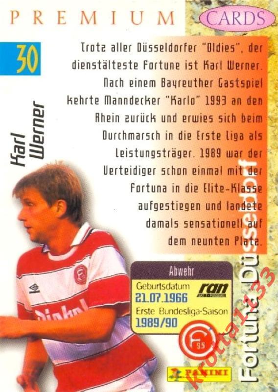 Karl Werner Fortuna D?sseldorf PANINI Bundesliga Premium 1995-1996 1