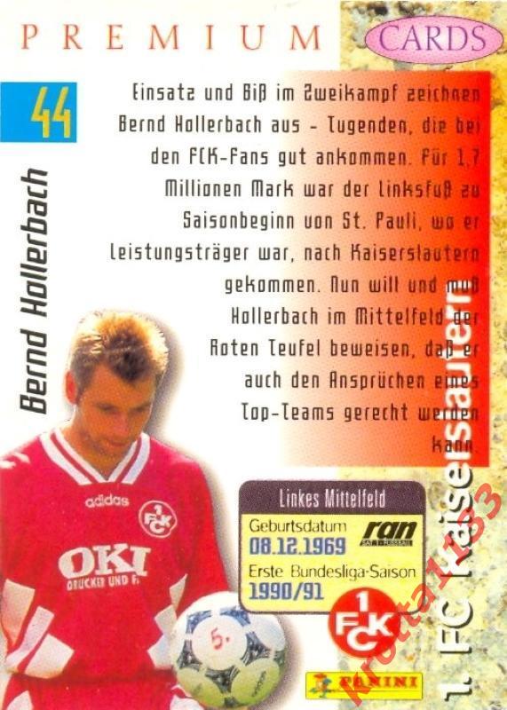 Bernd Hollerbach FC Kaiserslautern PANINI Bundesliga Premium 1995-1996 1