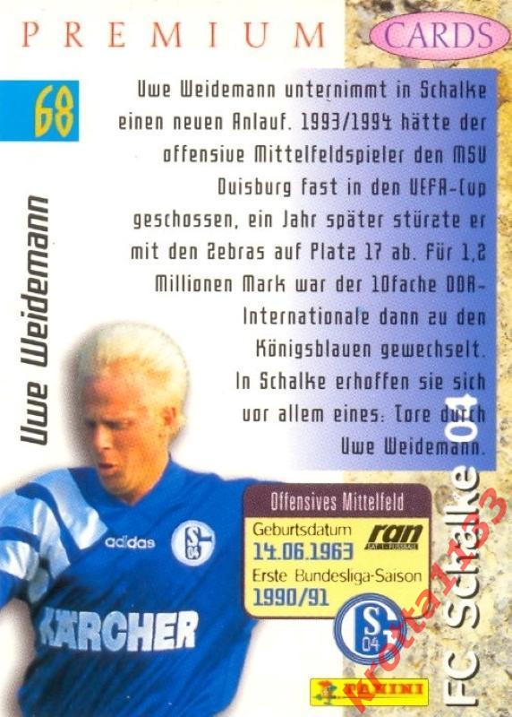 Uwe Weidemann FC Schalke 04 PANINI Bundesliga Premium 1995-1996 1
