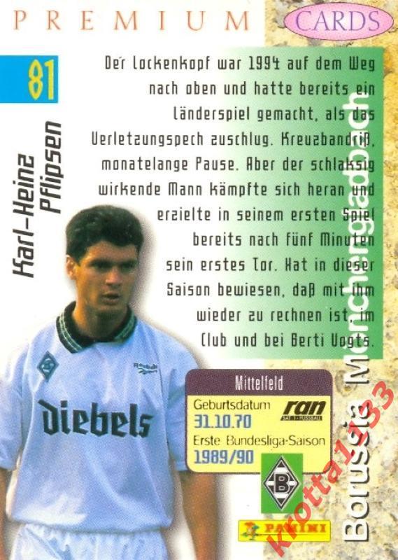 Karlheinz Pflipsen Borussia Munchengladbach PANINI Bundesliga Premium 1995-1996 1