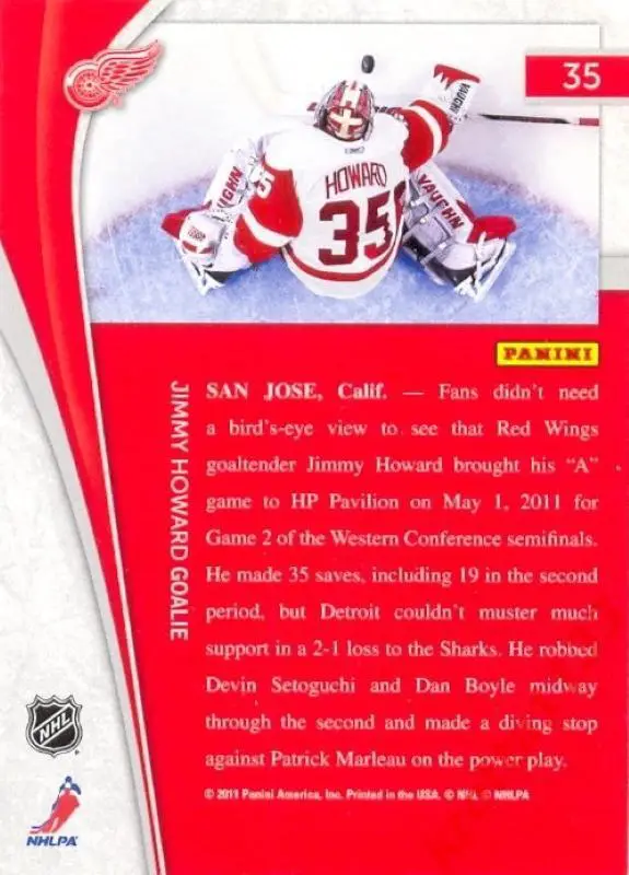 Jimmy Howard Detroit Red Wings PANINI Pinnacle 2011-2012 1
