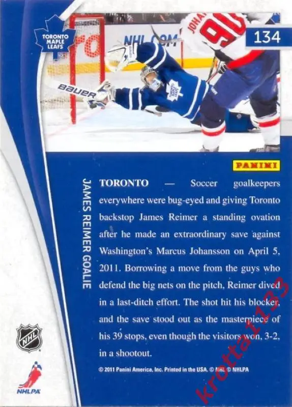 James Reimer Toronto Maple Leafs PANINI Pinnacle 2011-2012 1
