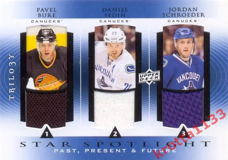 Pavel Bure / Daniel Sedin / Jordan Schroeder Upper Deck Trilogy Hockey 2013-2014