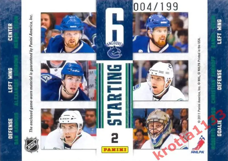 Vancouver Canucks PANINI Pinnacle 2011-2012 1