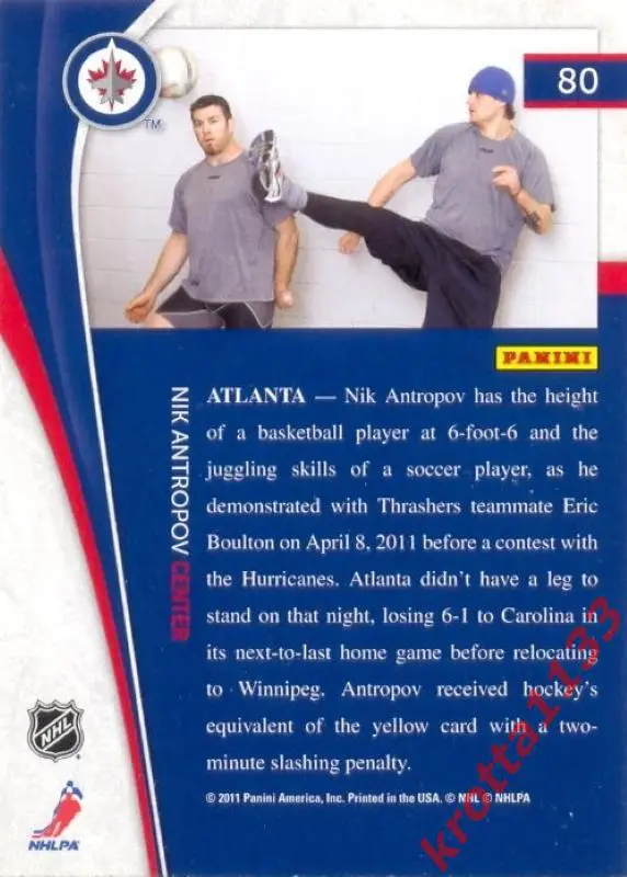 Nik Antropov Winnipeg Jets PANINI Pinnacle 2011-2012 1