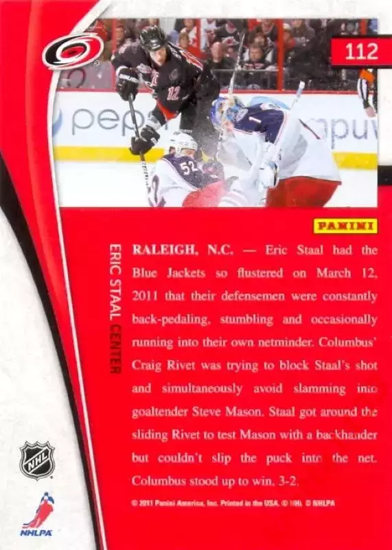 Eric Staal Carolina Hurricanes PANINI Pinnacle 2011-2012 1