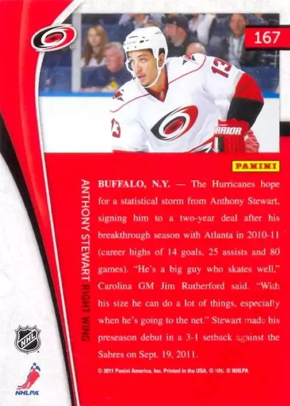 Anthony Stewart Carolina Hurricanes PANINI Pinnacle 2011-2012 1
