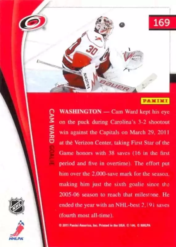 Cam Ward Carolina Hurricanes PANINI Pinnacle 2011-2012 1