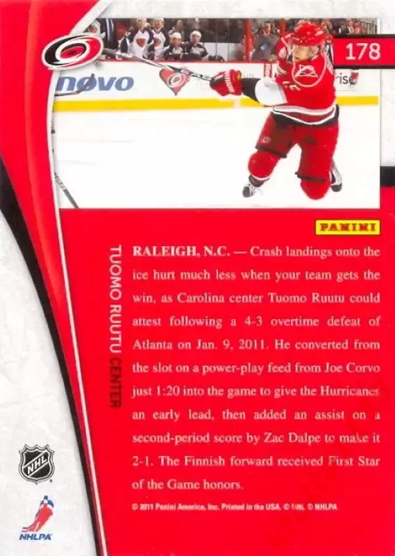 Tuomo Ruutu Carolina Hurricanes PANINI Pinnacle 2011-2012 1