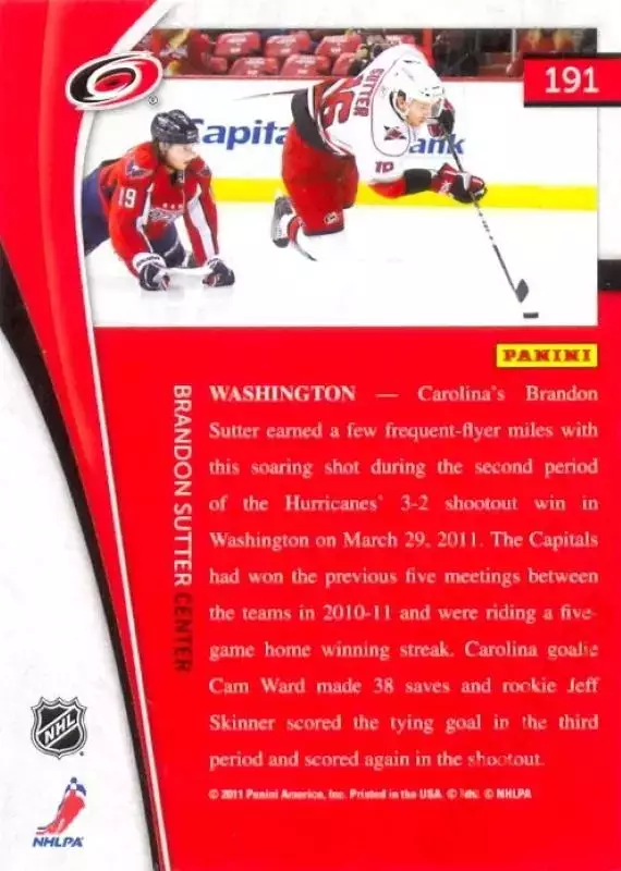 Brandon Sutter Carolina Hurricanes PANINI Pinnacle 2011-2012 1