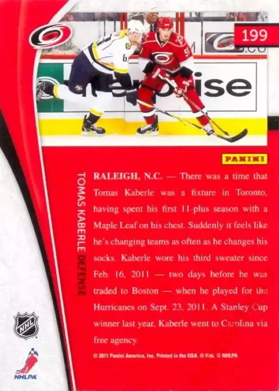 Tomas Kaberle Carolina Hurricanes PANINI Pinnacle 2011-2012 1