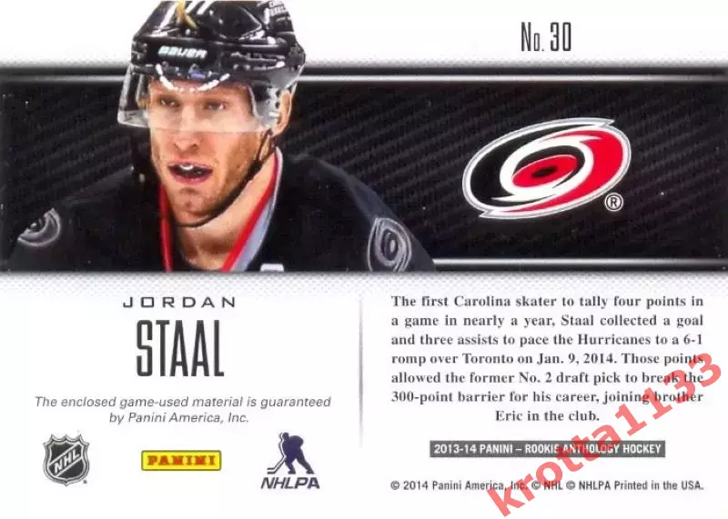 Jordan Staal Carolina Hurricanes PANINI Rookie Anthology Hockey 2013-2014 1