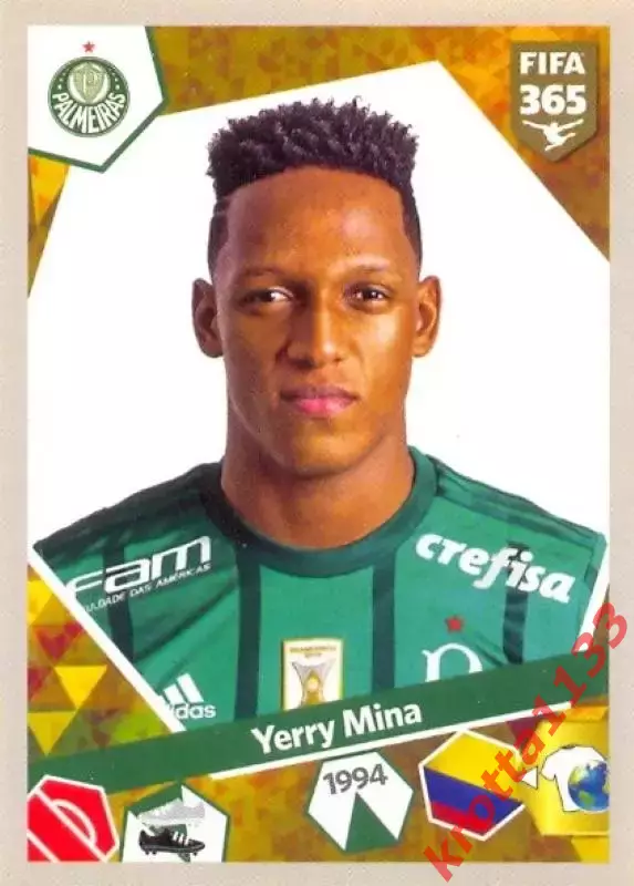 Наклейка #90 Yerry Mina для альбома PANINI FIFA 365: 2017-2018