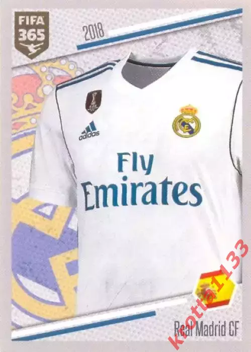 Наклейка #193 Real Madrid CF - Shirt для альбома PANINI FIFA 365: 2017-2018