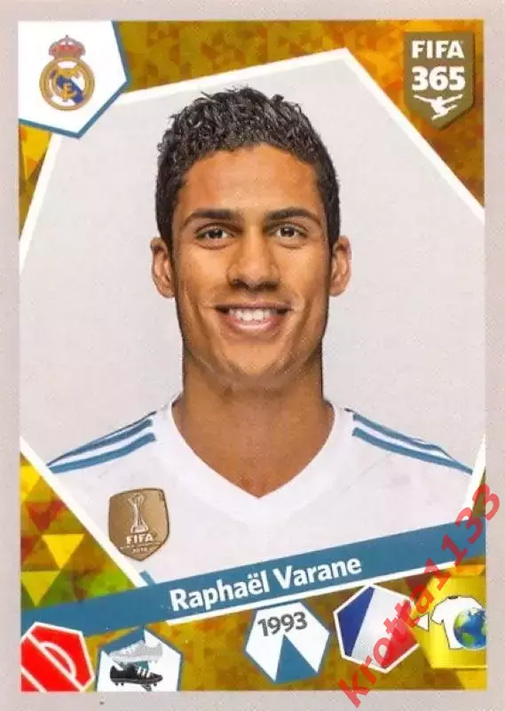 Наклейка #197 Raphael Varane для альбома PANINI FIFA 365: 2017-2018
