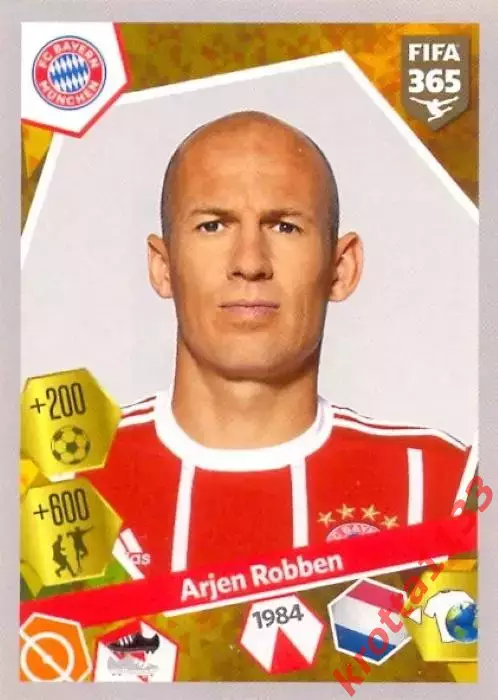 Наклейка #278 Arjen Robben для альбома PANINI FIFA 365: 2017-2018