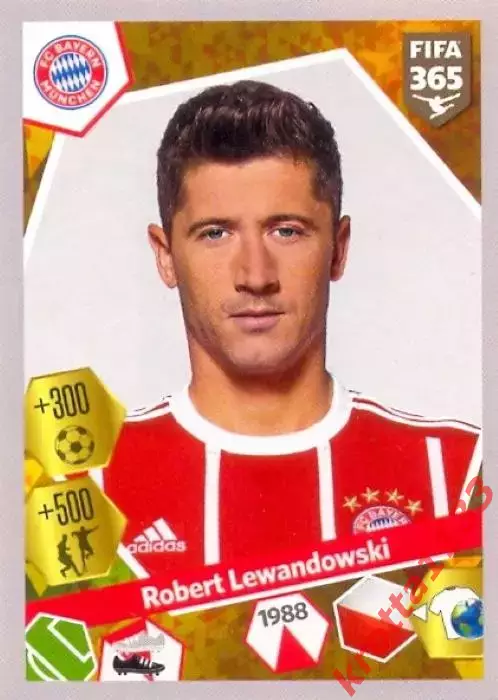 Наклейка #282 Robert Lewandowski для альбома PANINI FIFA 365: 2017-2018