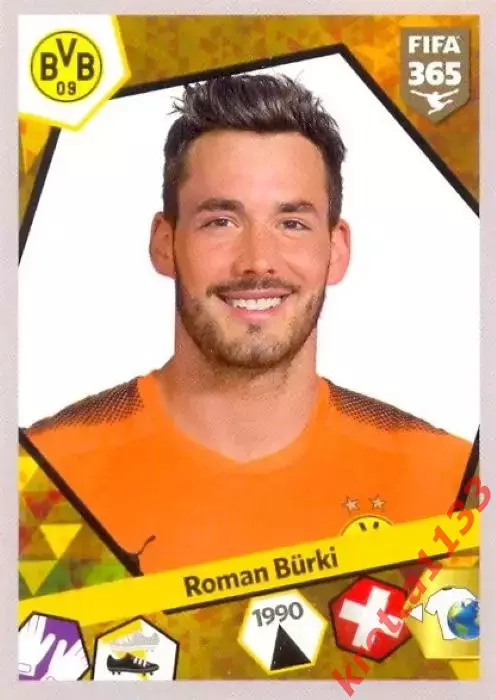 Наклейка #285 Roman Burki для альбома PANINI FIFA 365: 2017-2018
