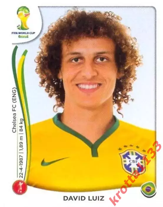 Наклейка #36 David Luiz для альбома PANINI Чемпионат Мира 2014