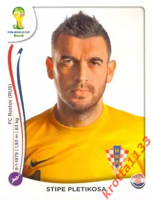 Наклейка #53 Stipe Pletikosa для альбома PANINI Чемпионат Мира 2014