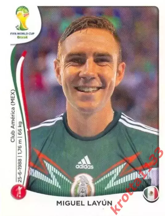 Наклейка #76 Miguel Layun для альбома PANINI Чемпионат Мира 2014