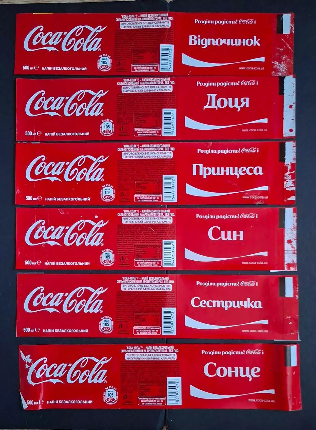 Етикетки Coca - Cola Ем.- 0,5 л. 6 шт.