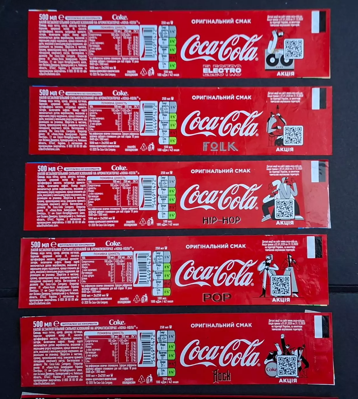 Етикетки Coca - Cola Музика Ем.- 0,5л. (8 шт.) 1
