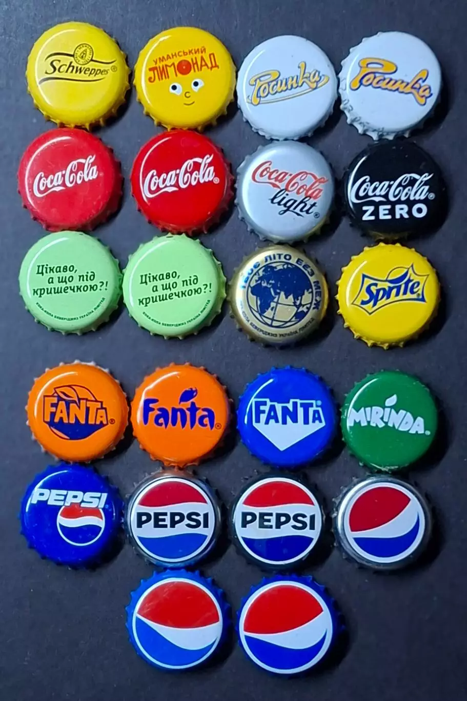 Пробки,кришки з напоїв Росинка,Coca- Cola,Pepsi та інші 22 шт.