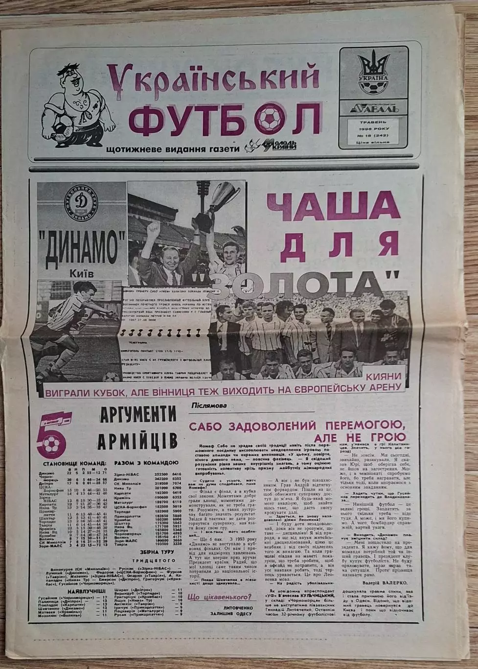 Український футбол #18 (242) травень 1996 Фінал КУ Динамо Київ - Нива Вінниця