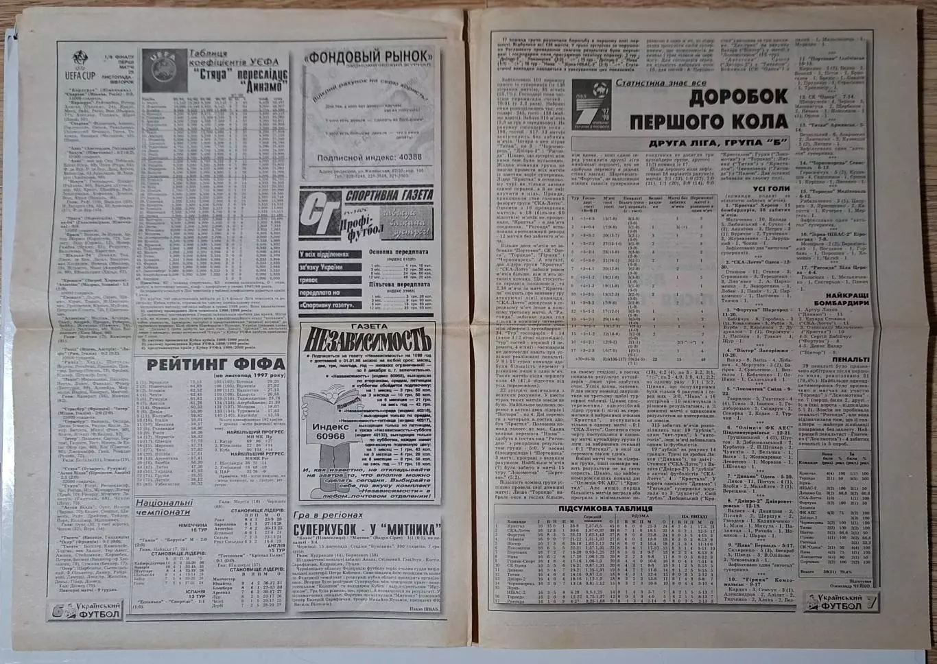 Український футбол #50 (321) листопад 1997 Динамо Київ - Ейндховен Нідерланди 3